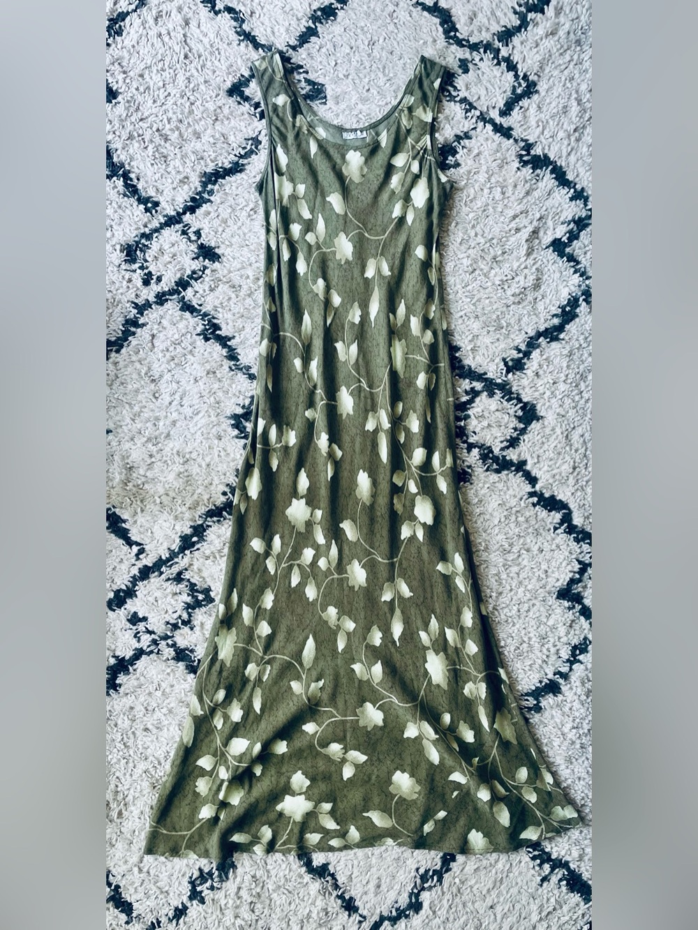 Vintage 90s Olive Floral Swish Dress